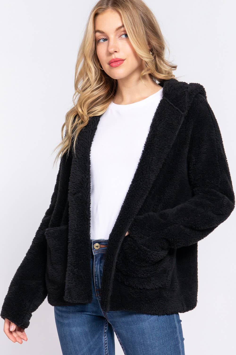 Long Dolman Sleeve Hoodie Sherpa Jacket