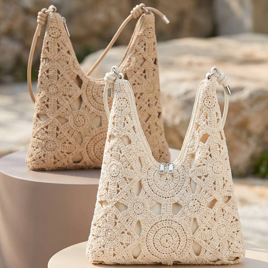 Crochet Floral Cutout Slouch Hobo Bag