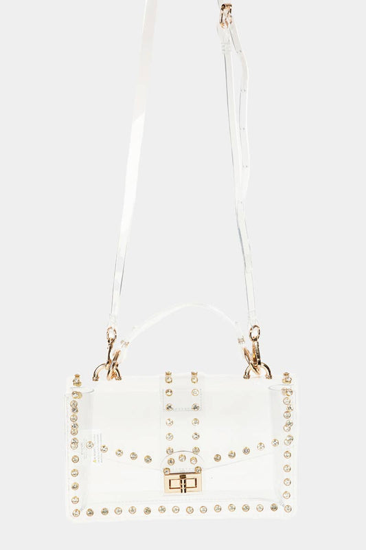 Transparent Rectangle Rhinestone Trim Bag