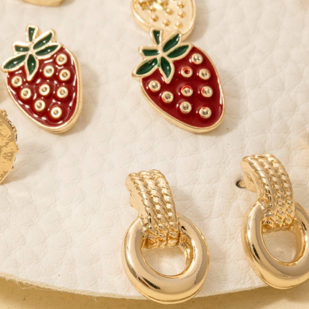 10Pc Enamel Metallic Fruit Stud And Hoop Earrings Set