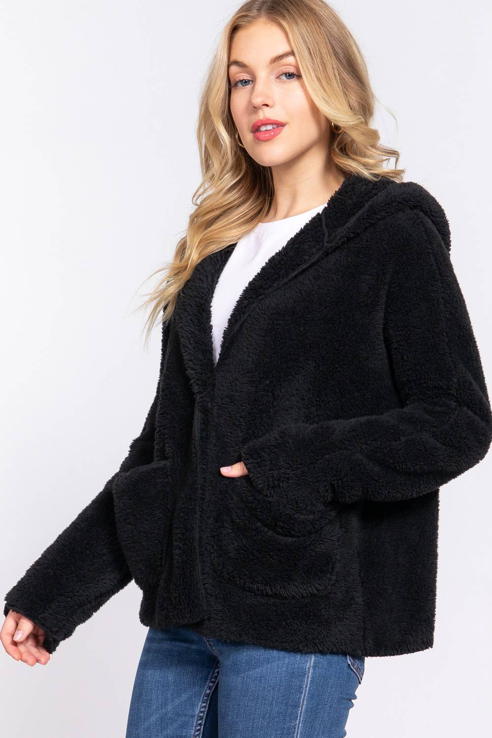 Long Dolman Sleeve Hoodie Sherpa Jacket
