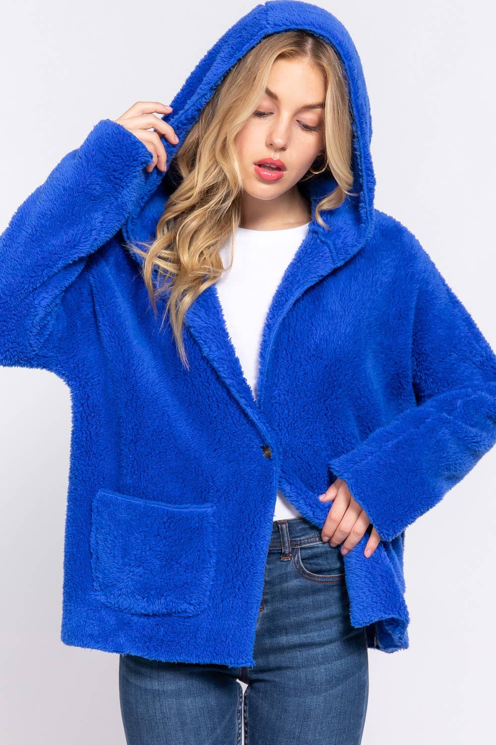 Long Dolman Sleeve Hoodie Sherpa Jacket