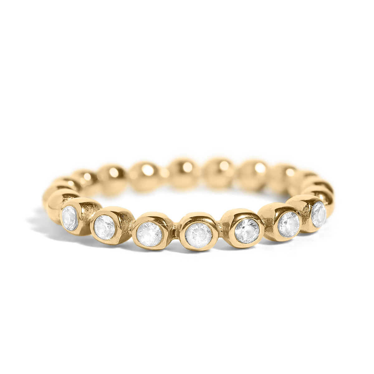 18k Gold PVD Coated Beaded Stainless Steel CZ Stacking Ring