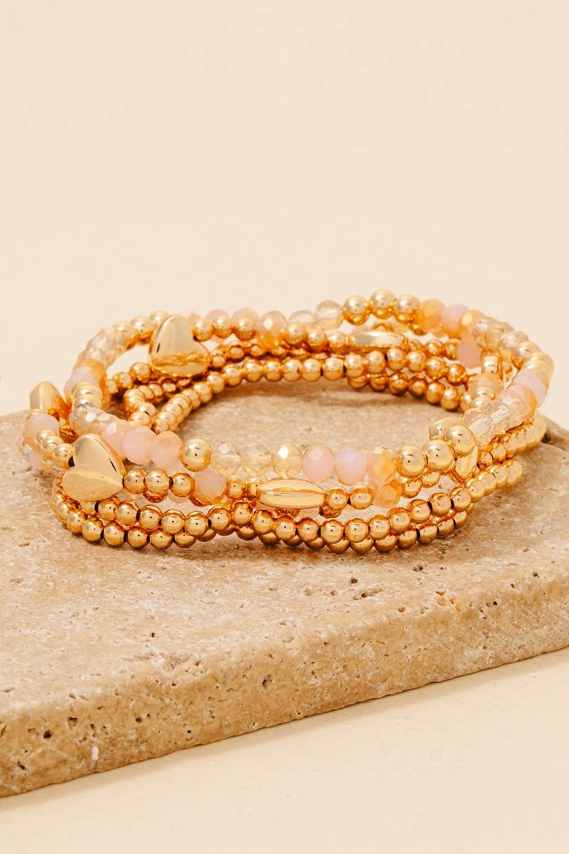 Mixed Beaded Heart Charms Bracelet Set