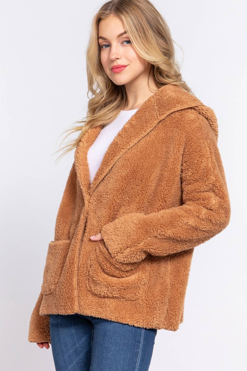 Long Dolman Sleeve Hoodie Sherpa Jacket