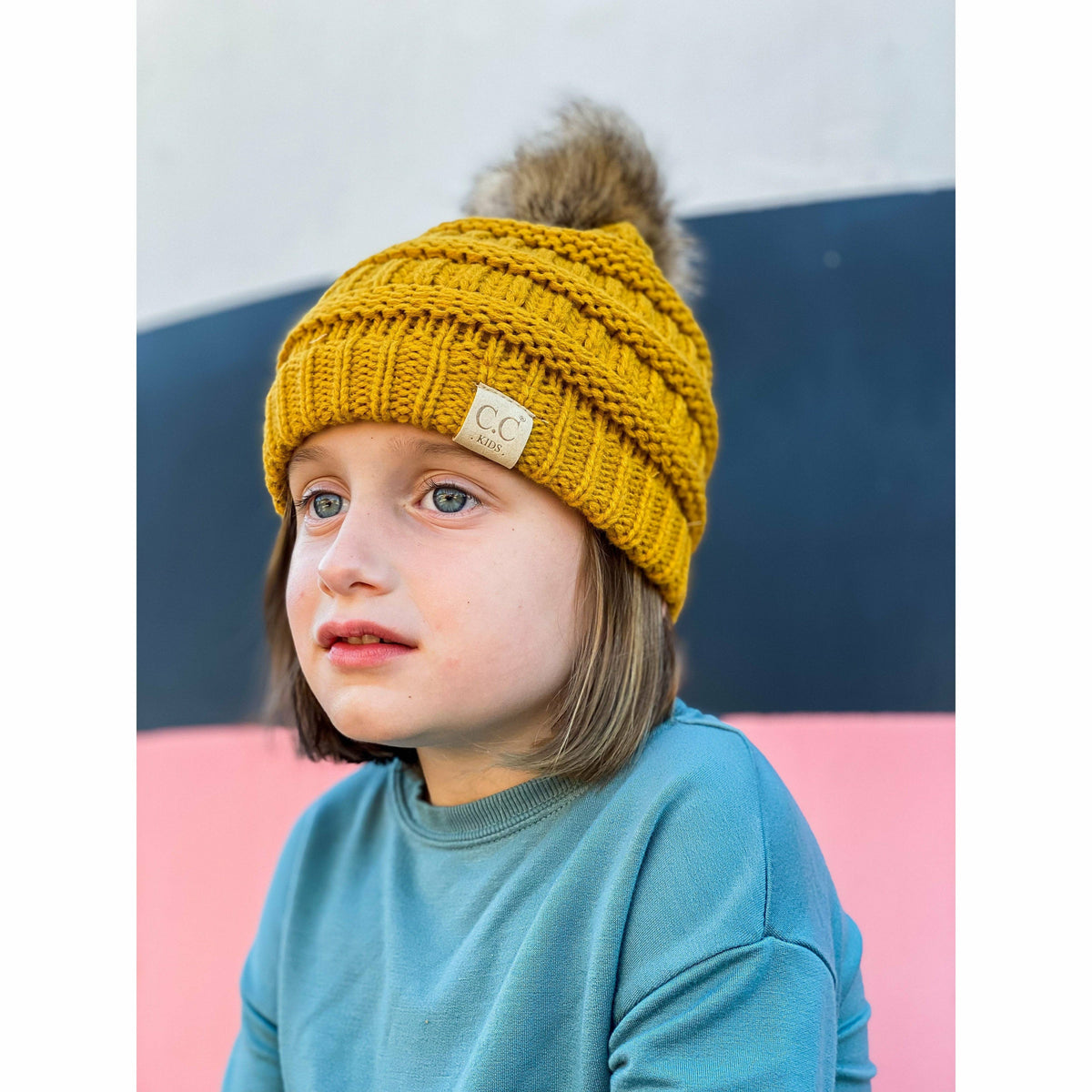 Kids Fur Pom Classic Beanie