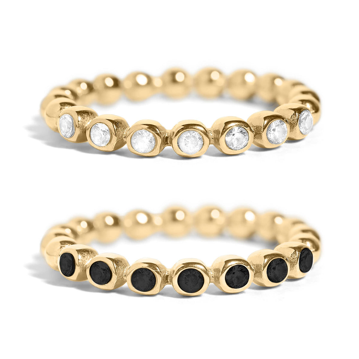 18k Gold PVD Coated Beaded Stainless Steel CZ Stacking Ring