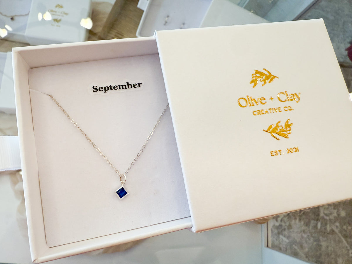 .925 Sterling Silver Birth Month Gem Necklace
