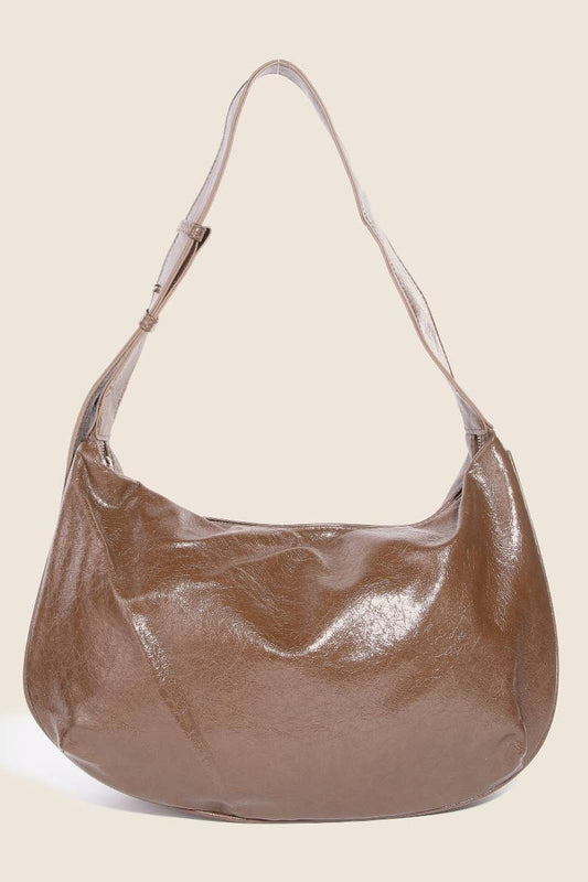 Leather Hobo Crescent Shoulder Bag
