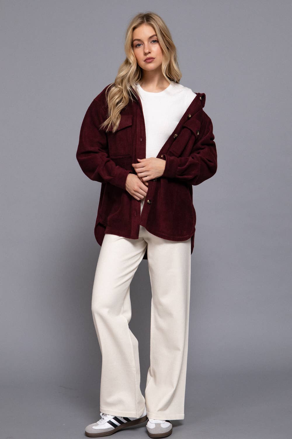 Long Sleeve Notched Collar Front Pocket Fleece Jacket