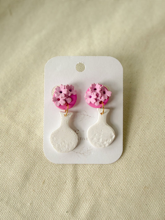 Spring Floral Vase Polymer Clay Handmade Earrings