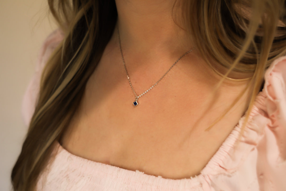 .925 Sterling Silver Birth Month Gem Necklace