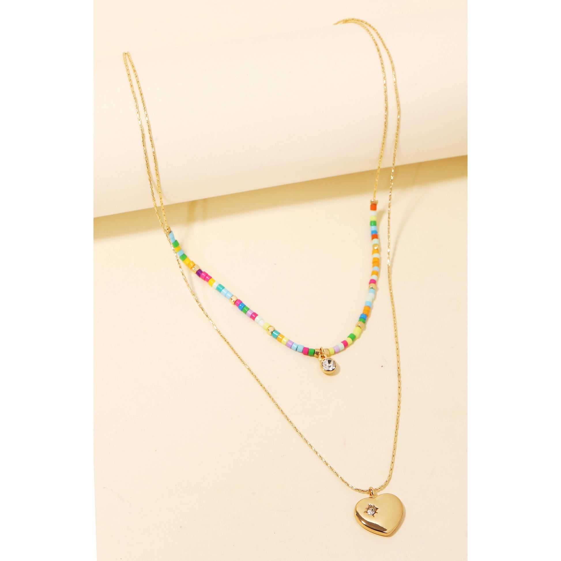 Heart And Gem Charms Layered Necklace