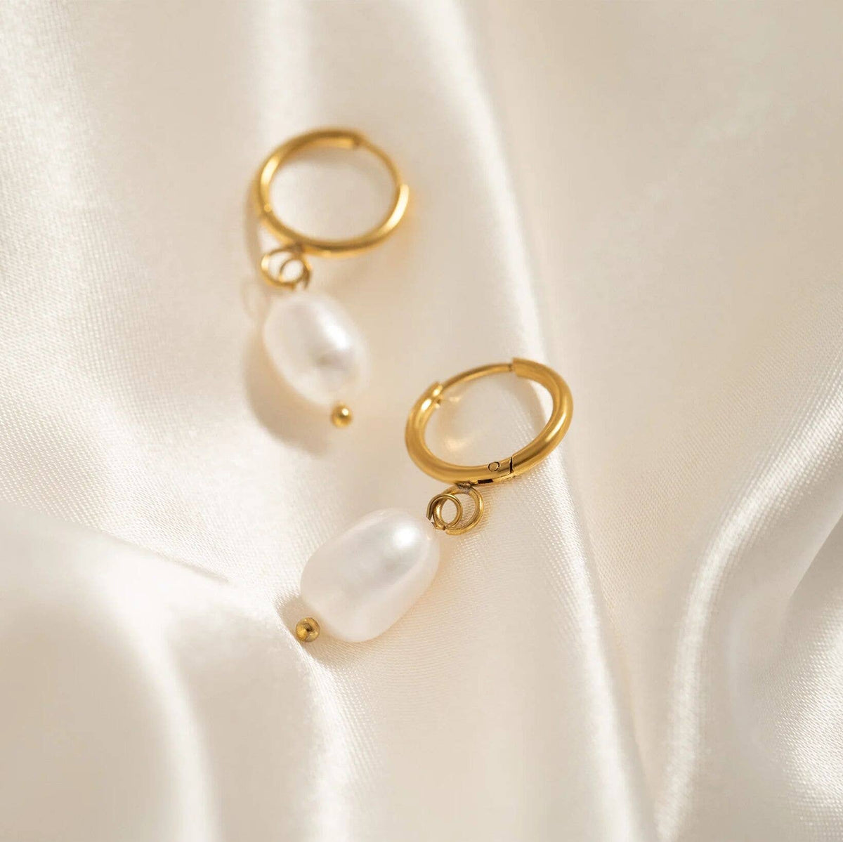 18K Gold PVD Freshwater Pearl Huggie Earrings