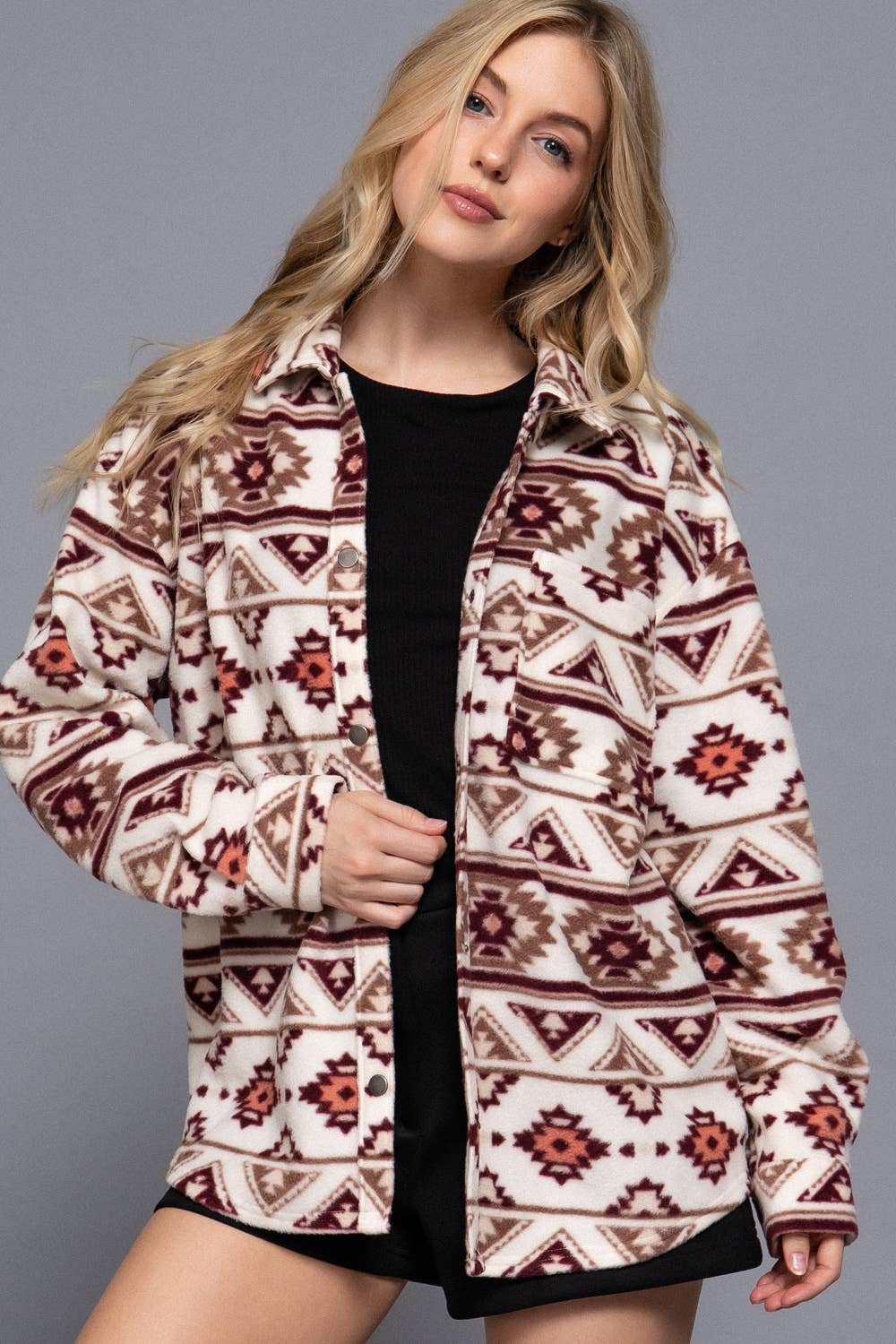 Long Sleeve Printed Fleece Shacket