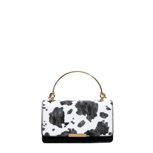 Cow Print Ring Handle Top Handle Bag