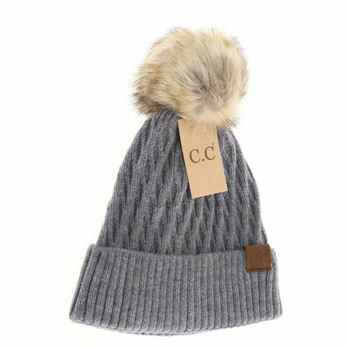 Solid Honey Comb Fur Pom C.C Beanie HAT2079
