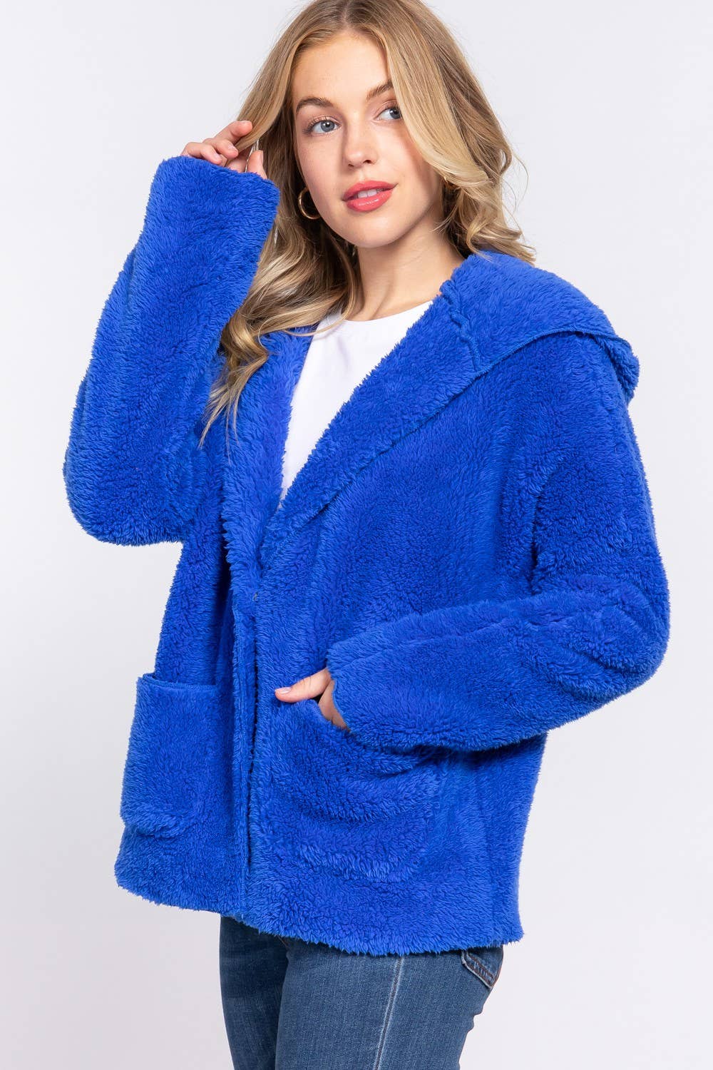 Long Dolman Sleeve Hoodie Sherpa Jacket