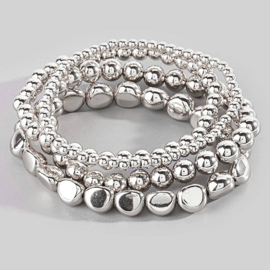 Mixed Irregular Metallic Beaded Bracelet Set