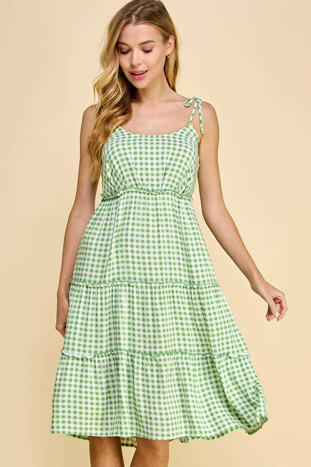 TIE SHOULDER MIDI WITH TIEAR AND PLEAT DRESS