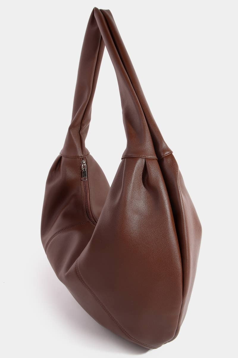 Panel Stitch Crescent Faux Leather Shoulder Bag