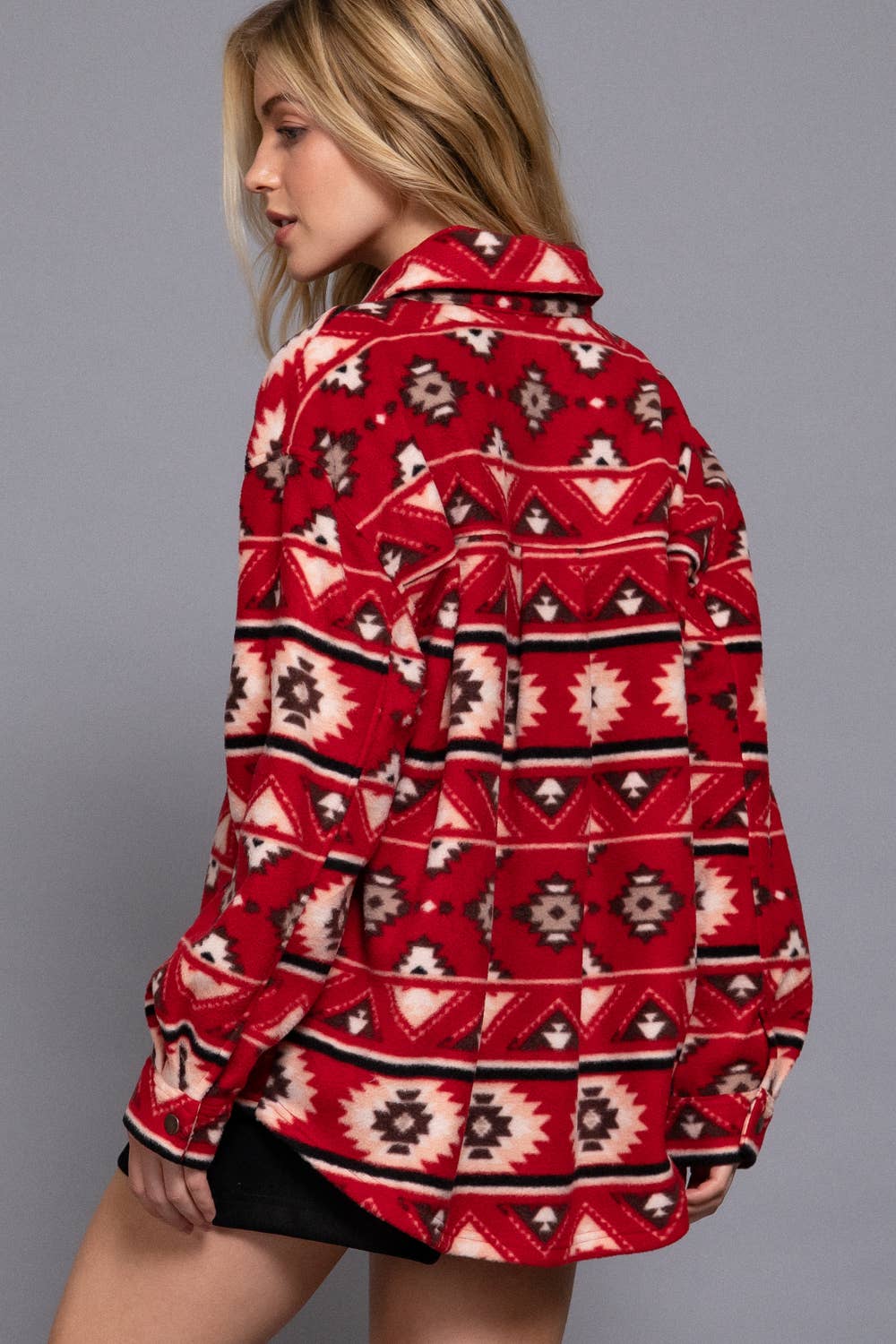 Long Sleeve Printed Fleece Shacket