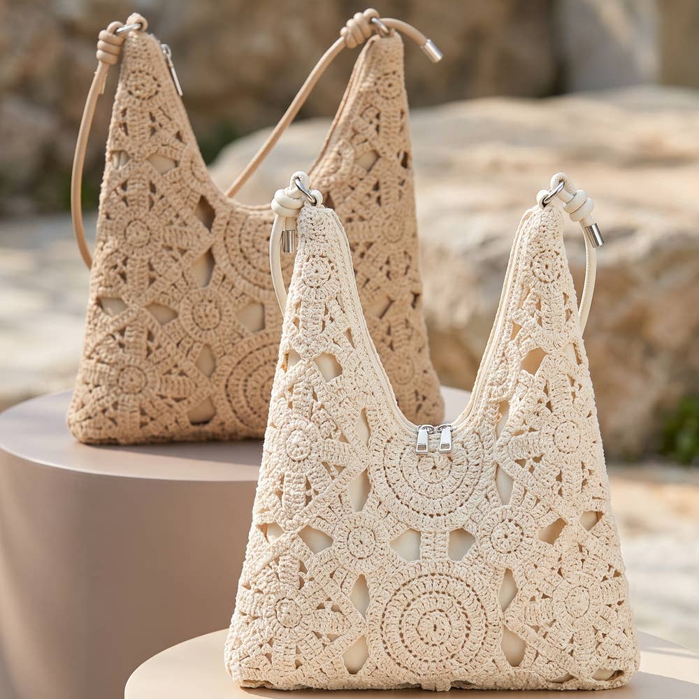 Crochet Floral Cutout Slouch Hobo Bag