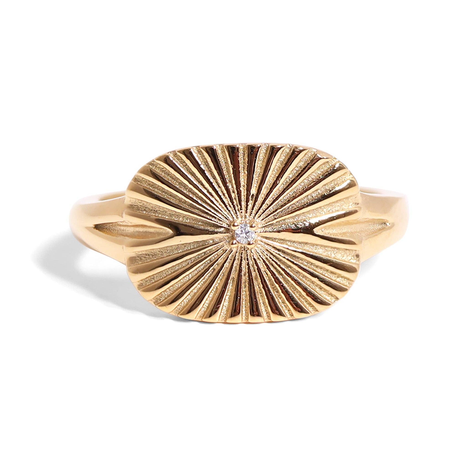 Gold Stainless Steel Cubic Zirconia Sunburst Rectangle Ring