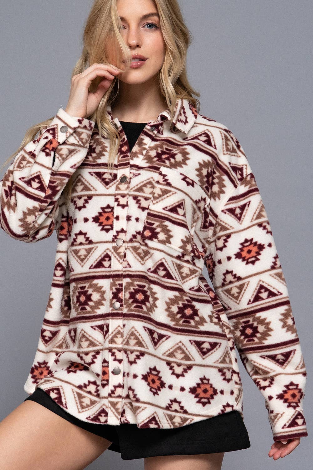 Long Sleeve Printed Fleece Shacket