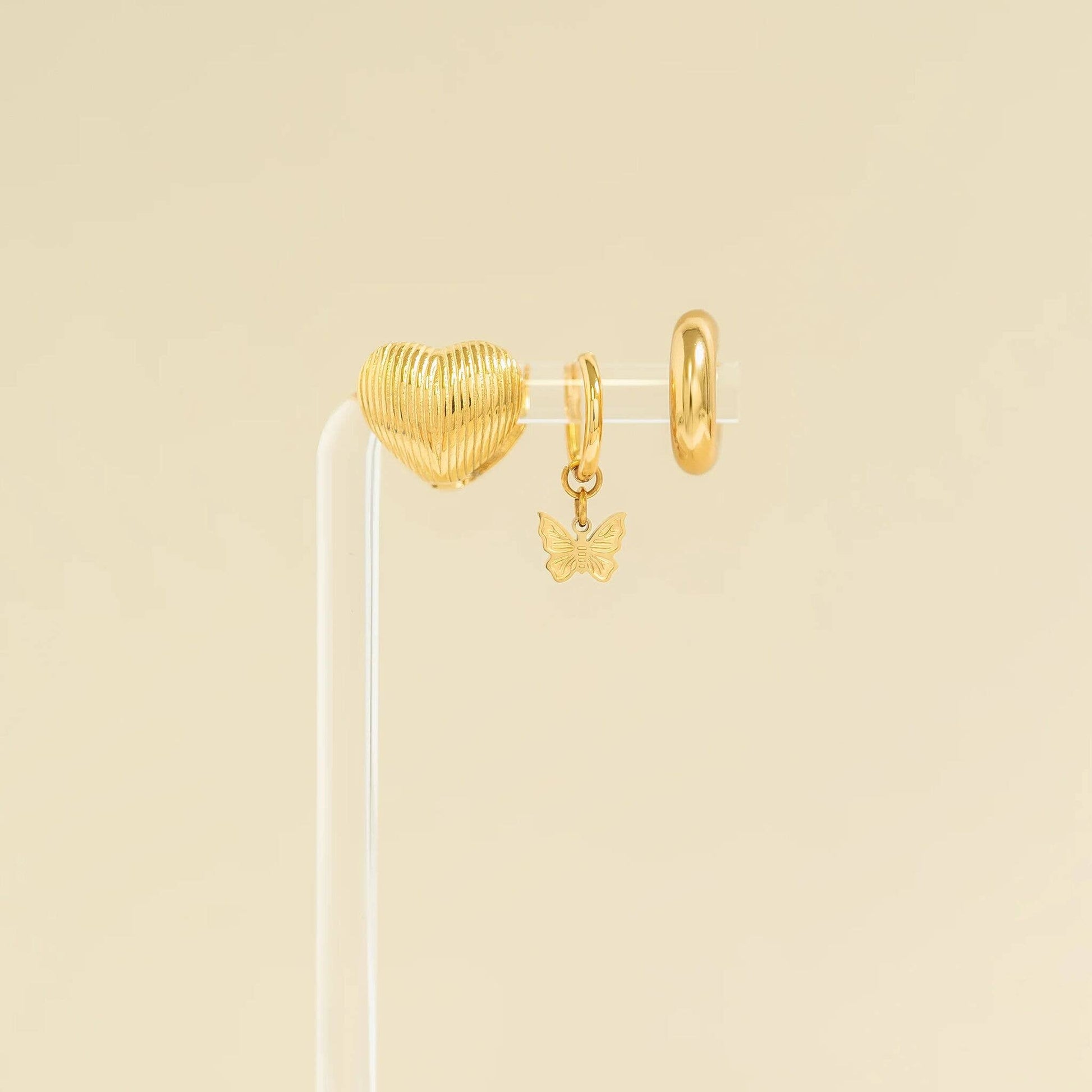 18K Gold PVD Stainless Steel Butterfly Huggie Earrings