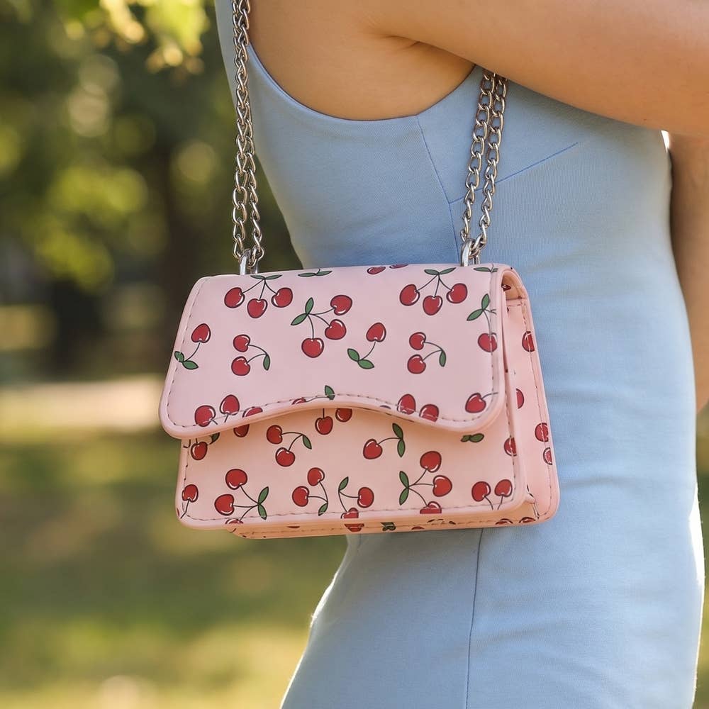 Cherry Print Chain Crossbody Flap Bag