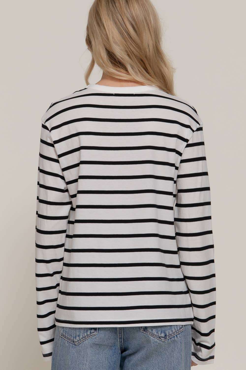 Long Sleeve Round Neck Neck Y/D Stripe Tee