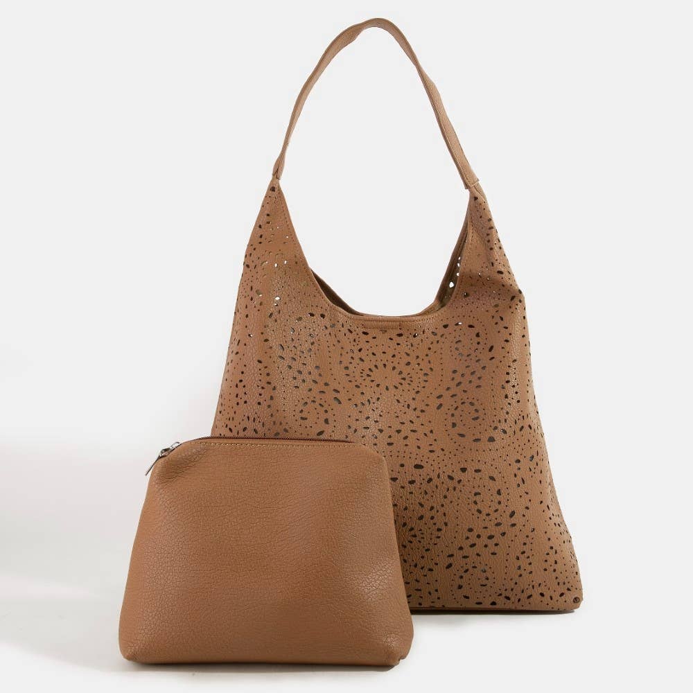 Intricate Cutout Motif Leather Shoulder Bag