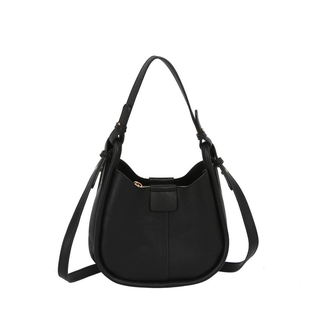 Vegan Leather Curved Hobo Bag With Crossbody Strap