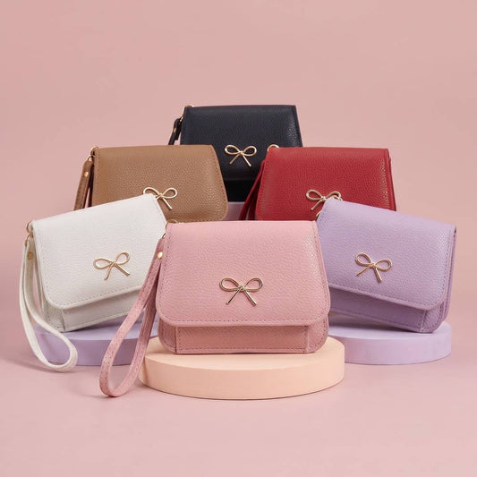 Bow Charm Vegan Leather Flap Wristlet