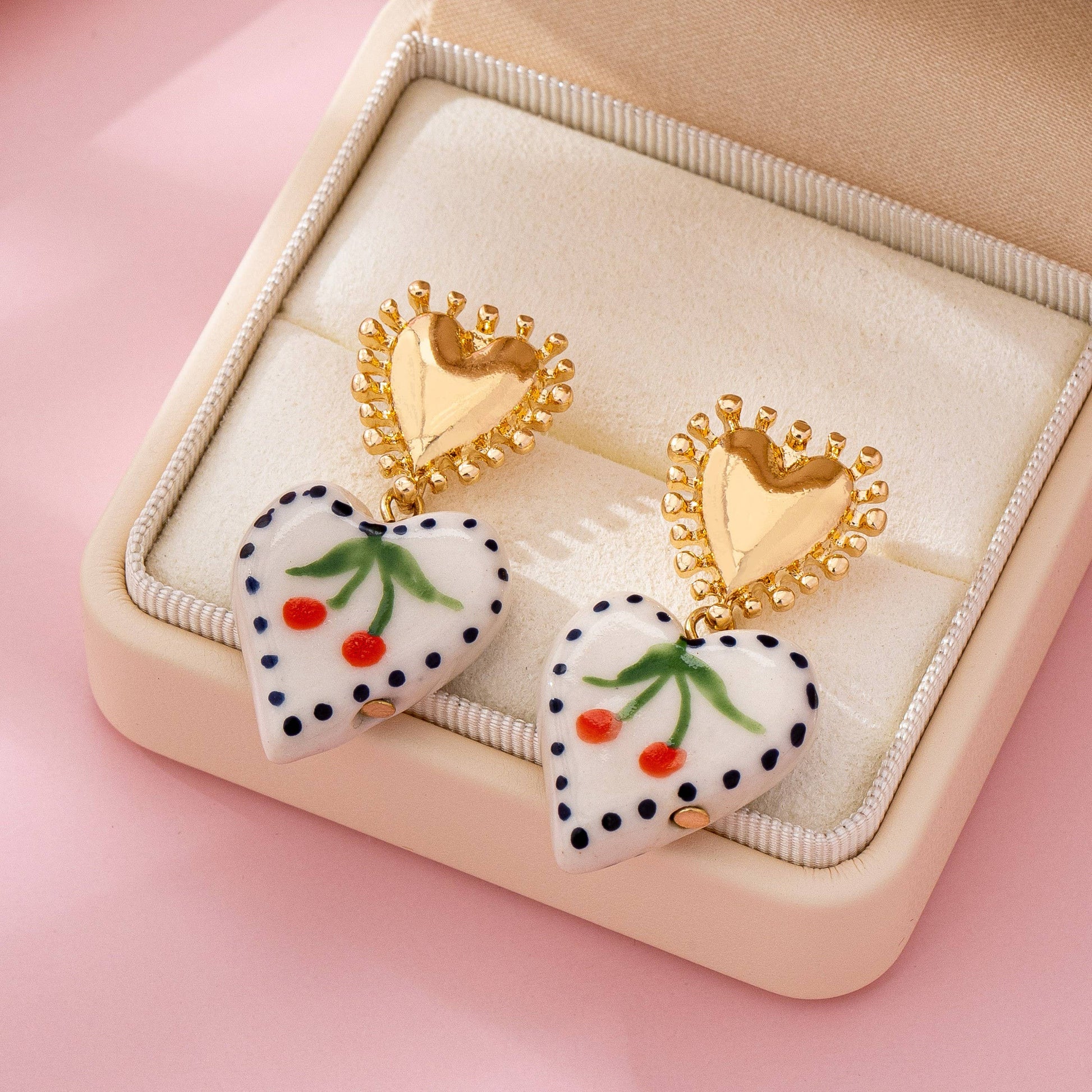 Cherry Heart Ceramic Drop Earrings | 80E61701