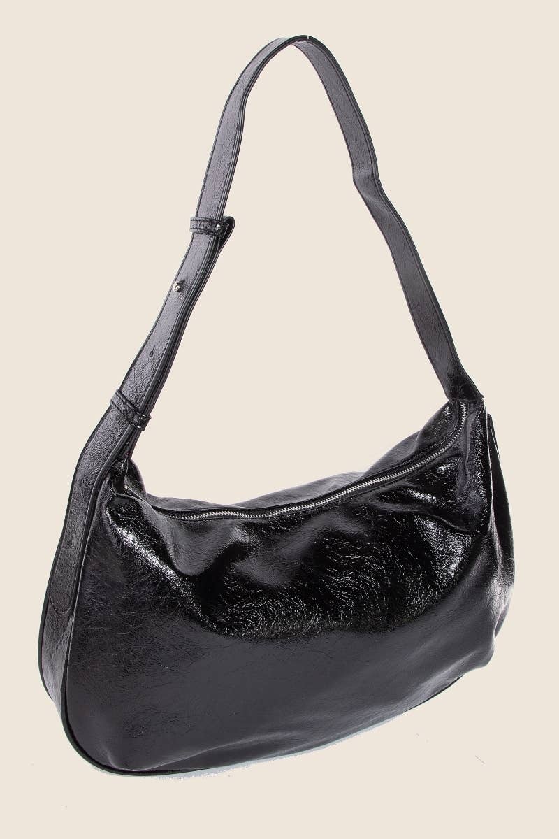 Leather Hobo Crescent Shoulder Bag