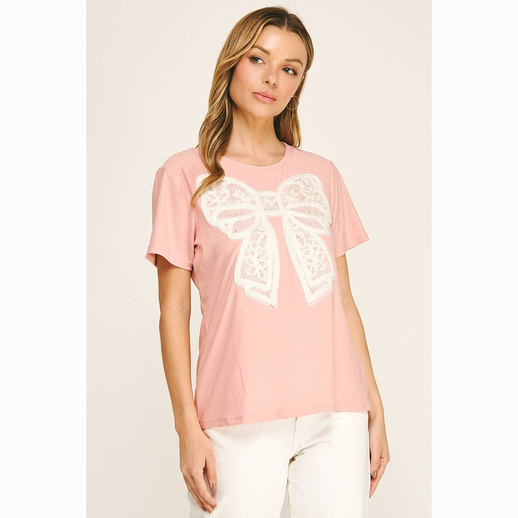 EMBELLISHED BOW RELAXED TEE