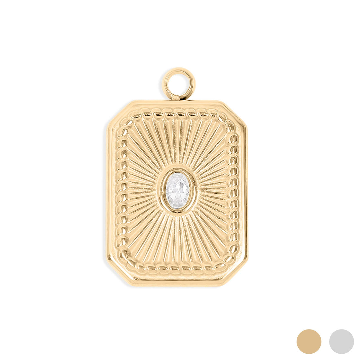 18K Gold PVD Rectangle Sunburst Crystal Charm