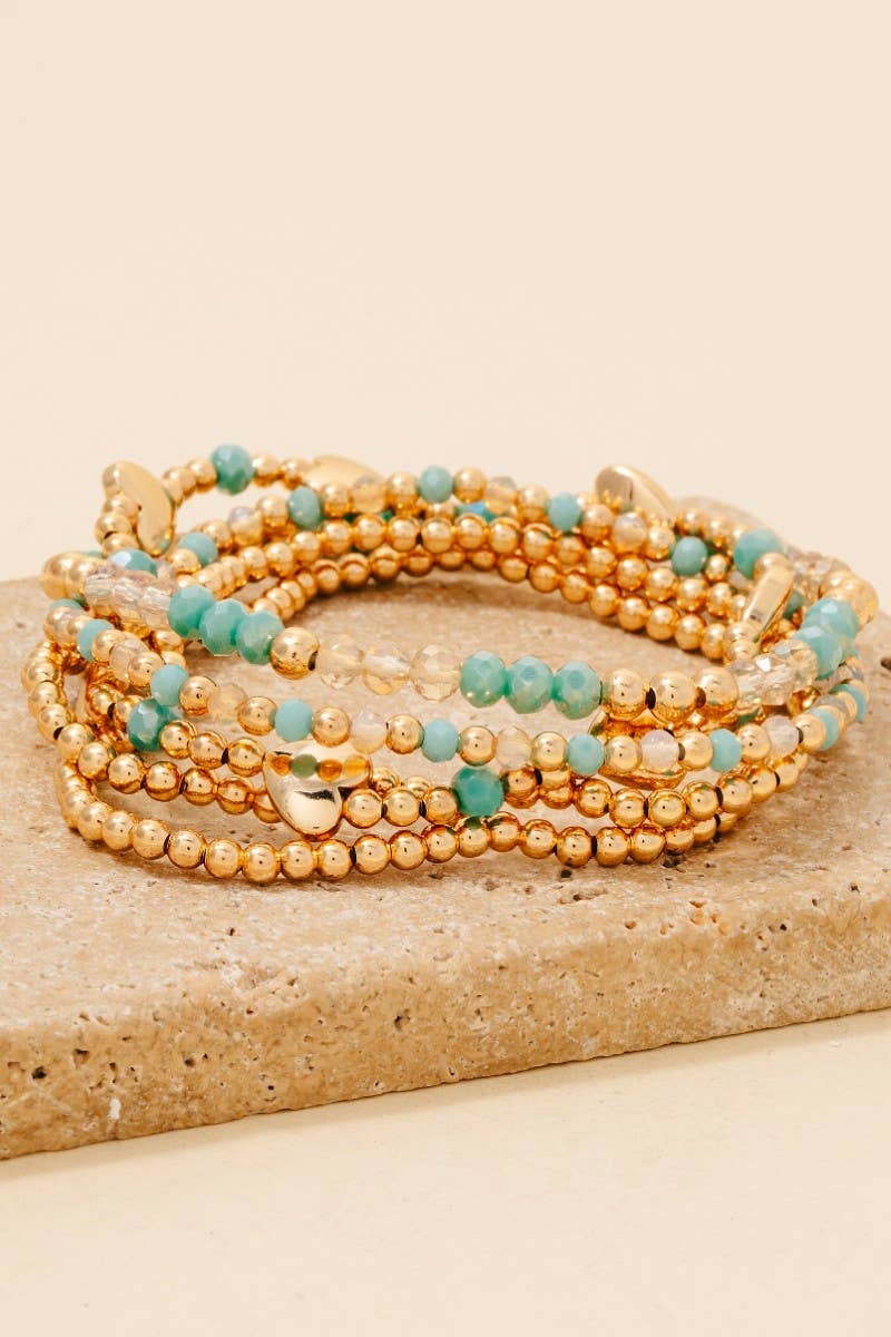 Mixed Beaded Heart Charms Bracelet Set
