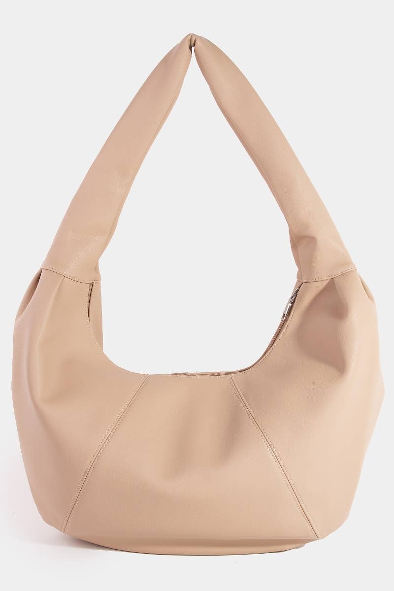Panel Stitch Crescent Faux Leather Shoulder Bag