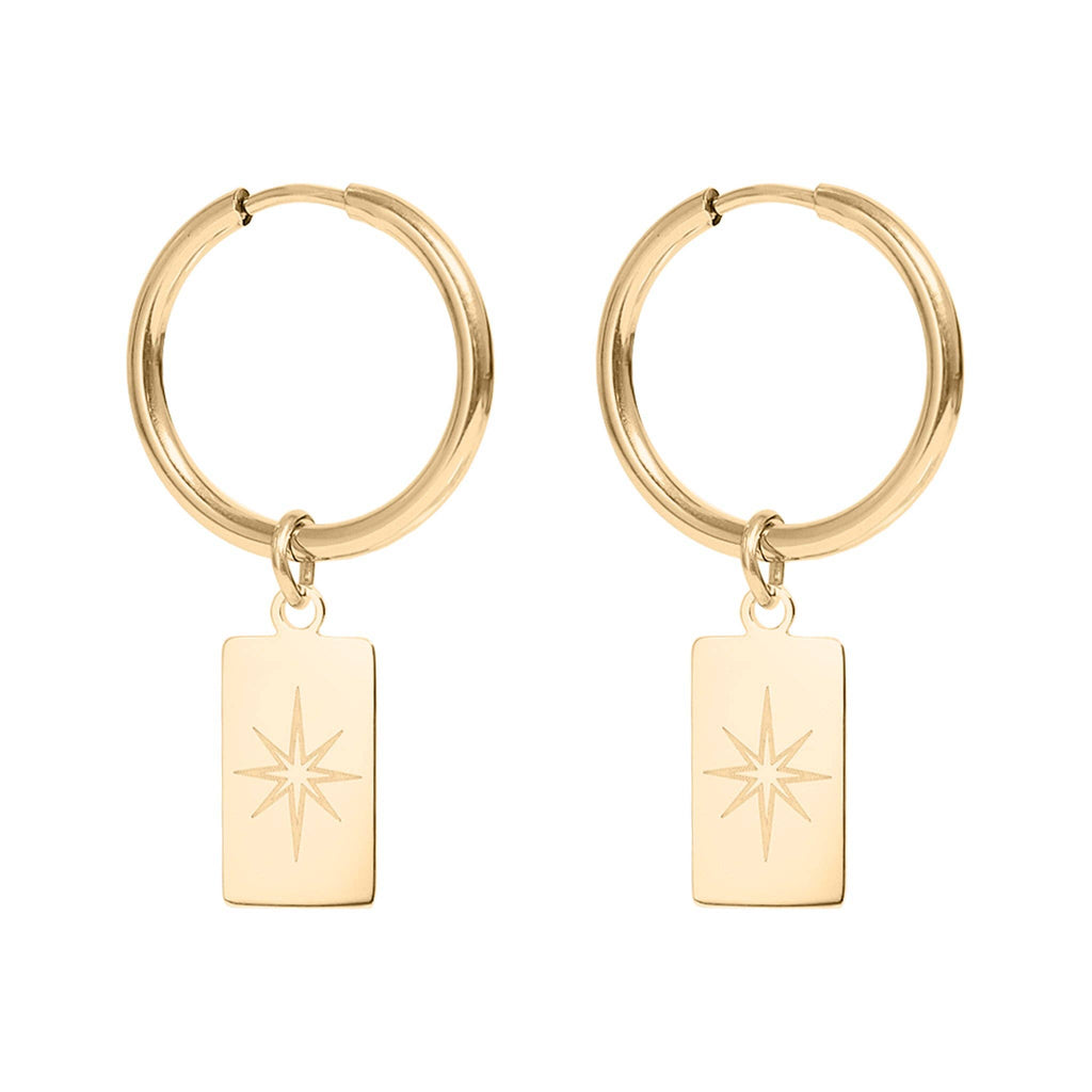 18K Gold PVD Stainless Steel Star Pendant Huggie Hoop Earrings / ERJ0029