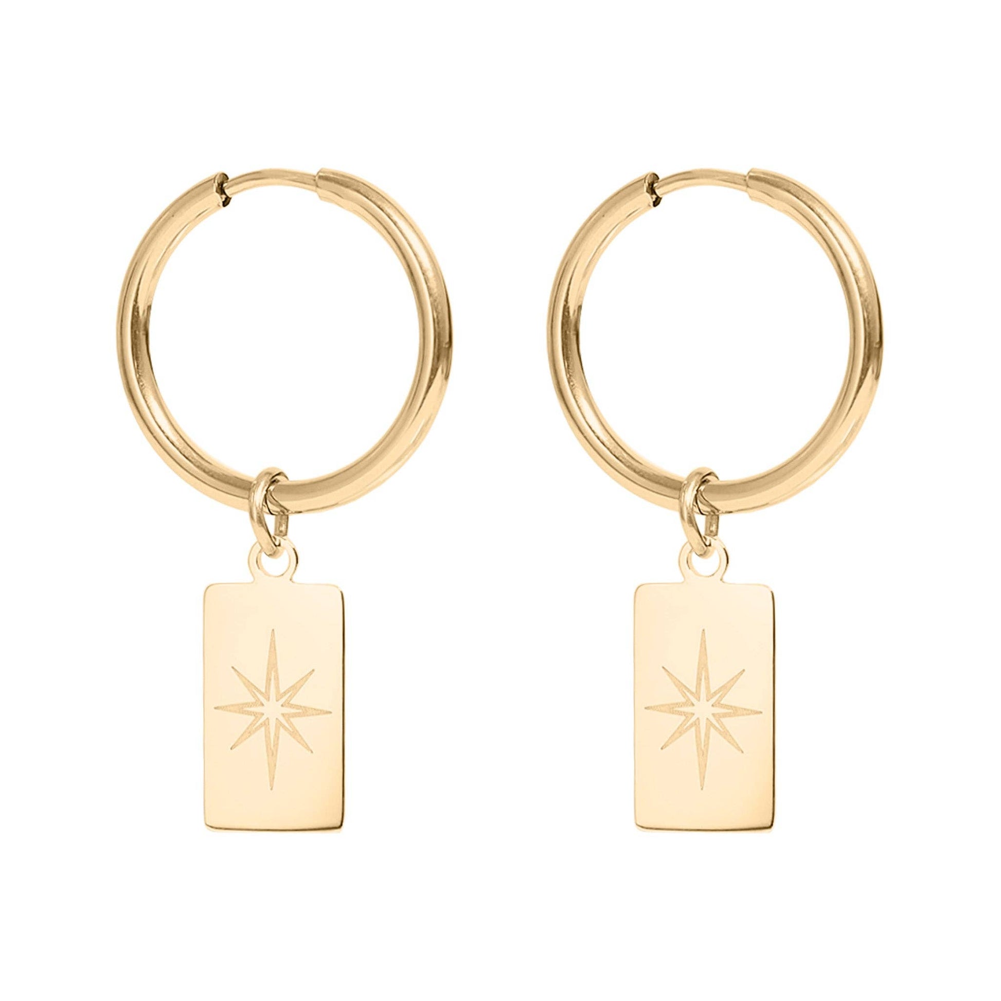18K Gold PVD Stainless Steel Star Pendant Huggie Hoop Earrings / ERJ0029