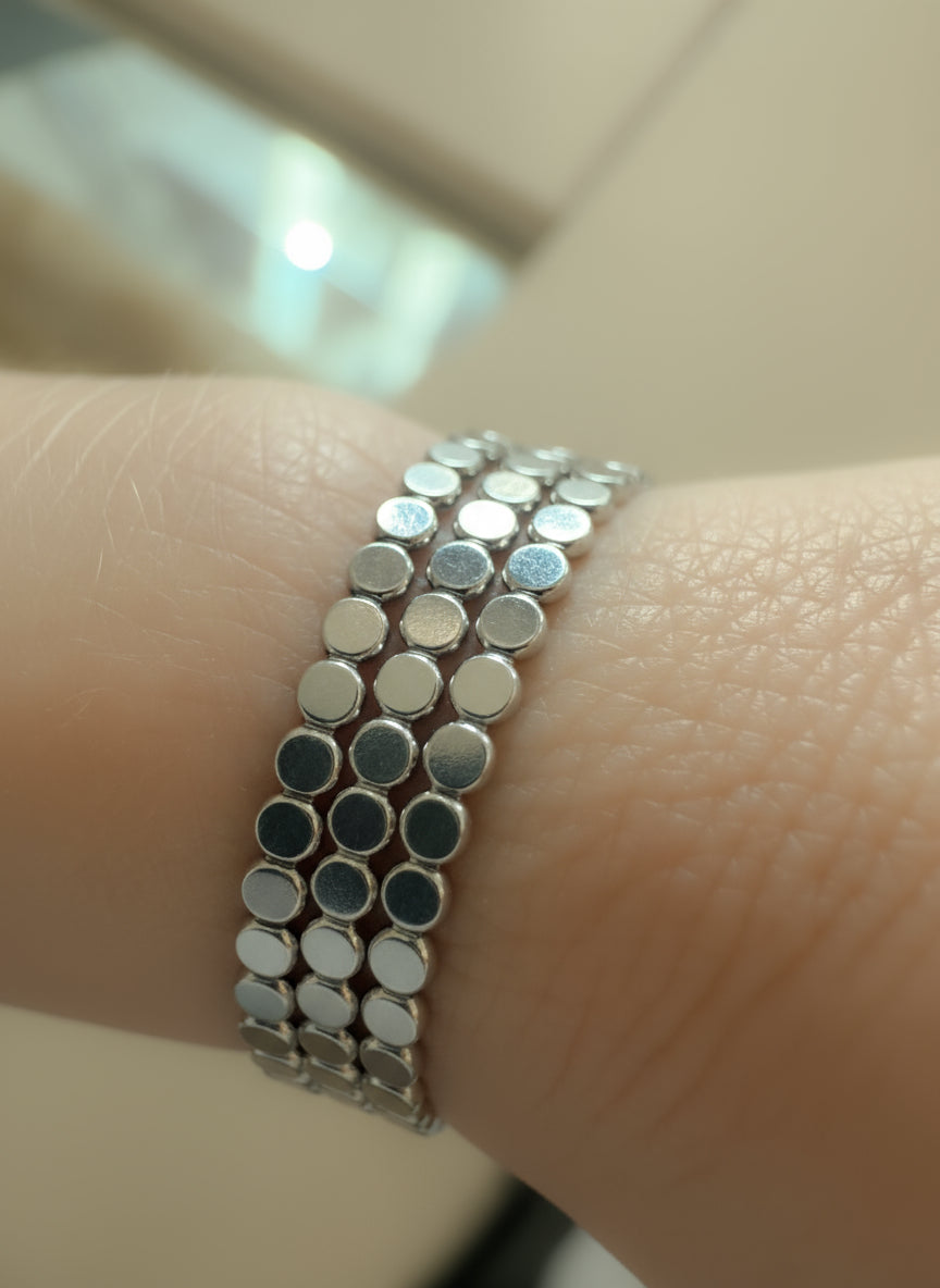 Beaded Flat Sterling Silver Stacking Rings