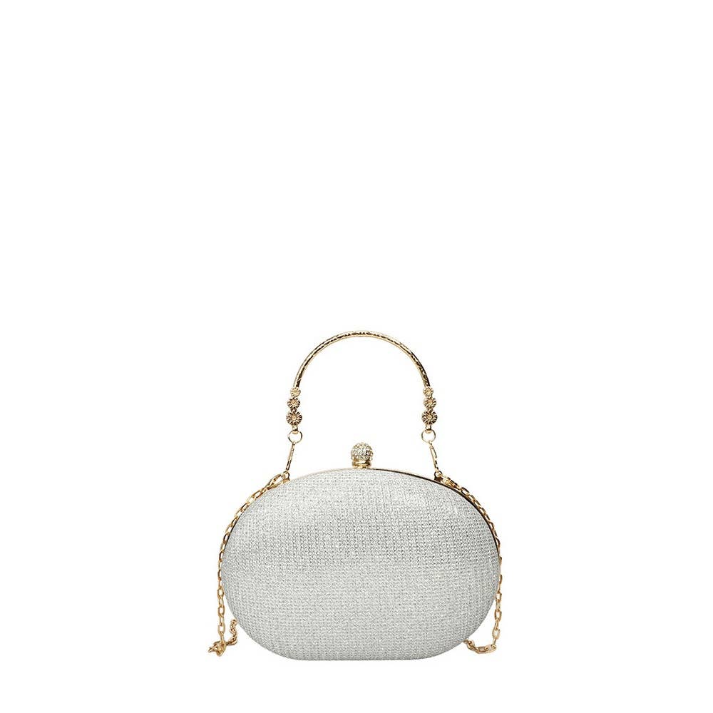 Glitter Oval Frame Top Handle Bag