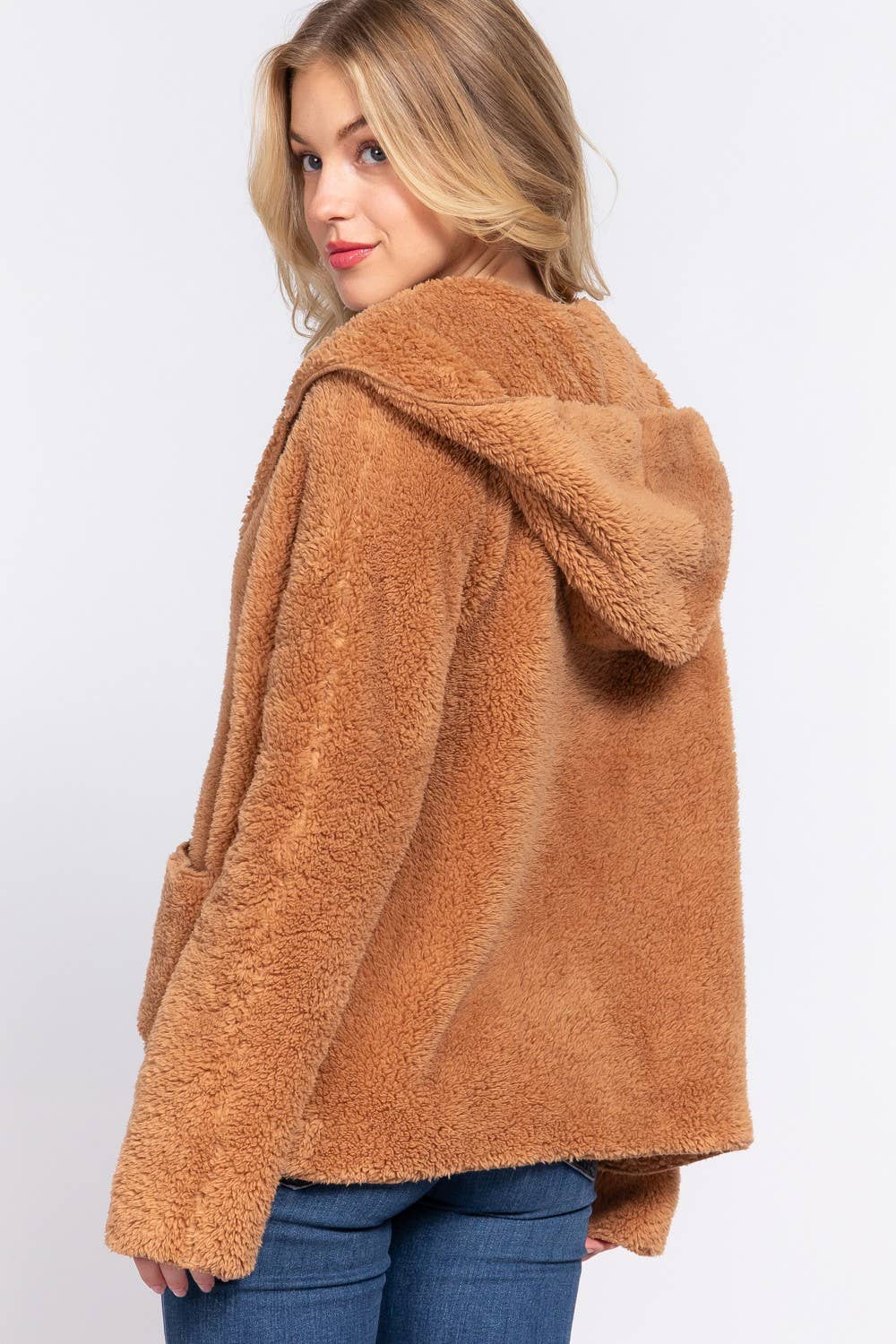 Long Dolman Sleeve Hoodie Sherpa Jacket