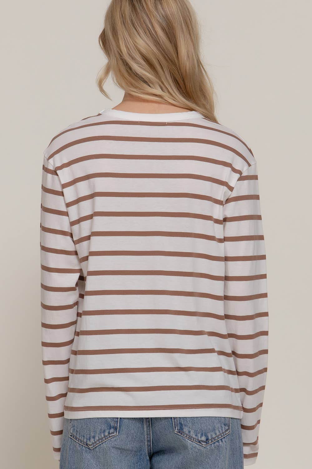 Long Sleeve Round Neck Neck Y/D Stripe Tee