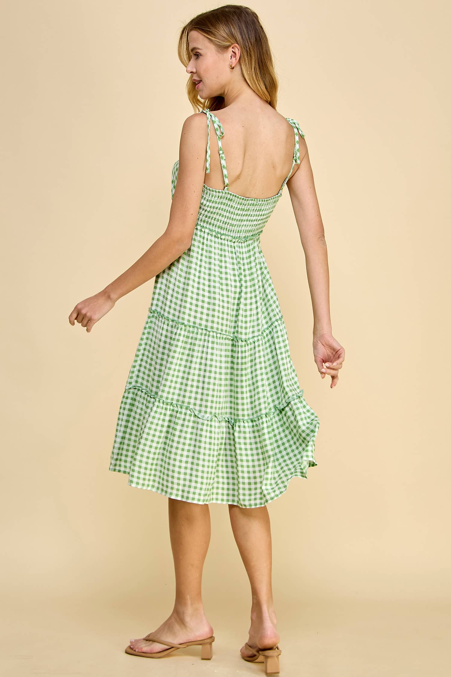 TIE SHOULDER MIDI WITH TIEAR AND PLEAT DRESS