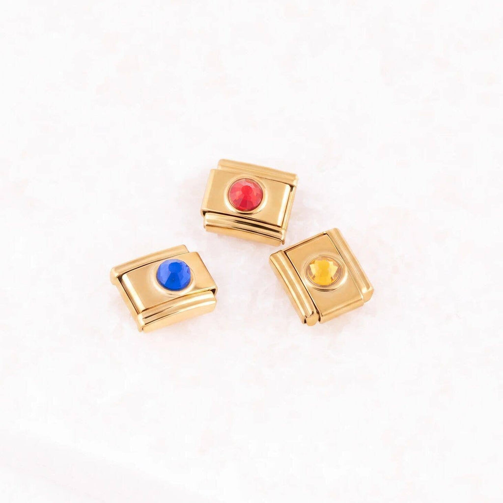 18K Gold PVD Stainless Steel Birthstone Italian Charm