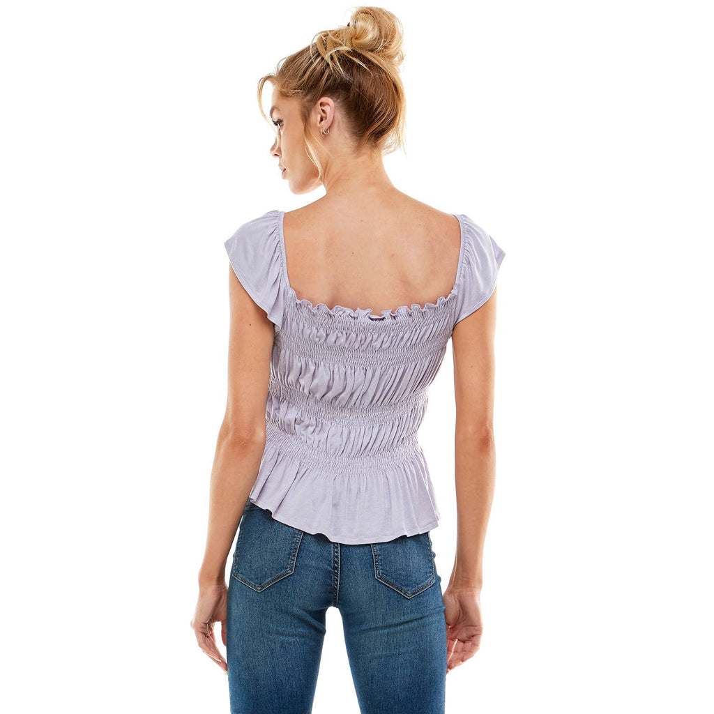 SMOCKED CAP SLEEVE PEPLUM TOP